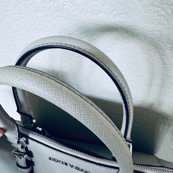 Michael Kors Gray Silver Large Crossbody Satchel Shoulder Bag Purse - Picture 3 of 8